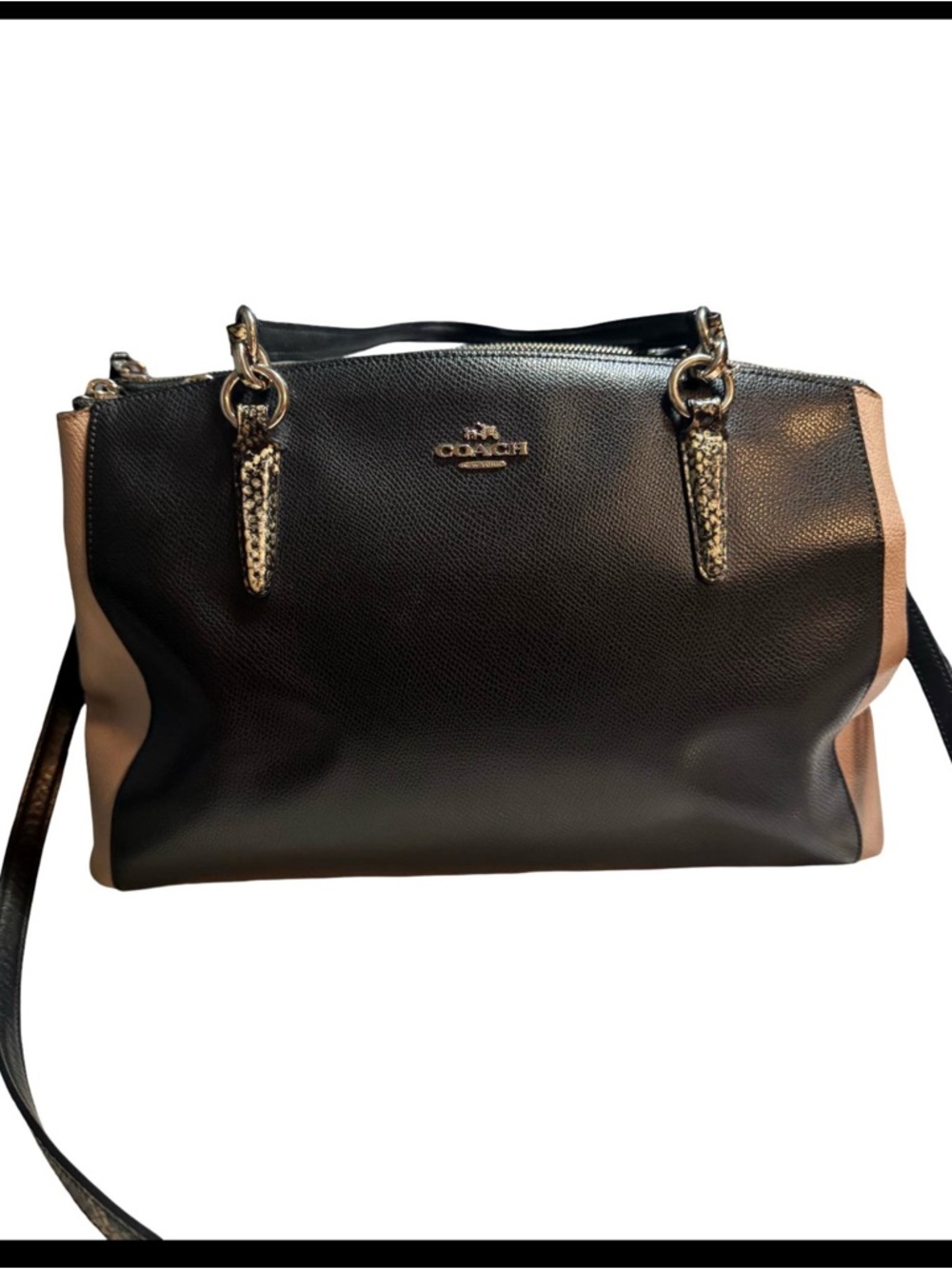 Coach Two-Tone Black and Beige Leather Shoulder Bag